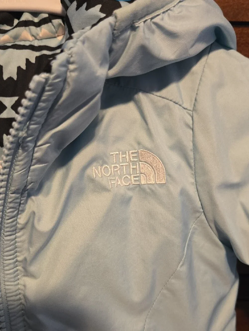 The North Face Light Blue Kids Hooded Puffer Jacket